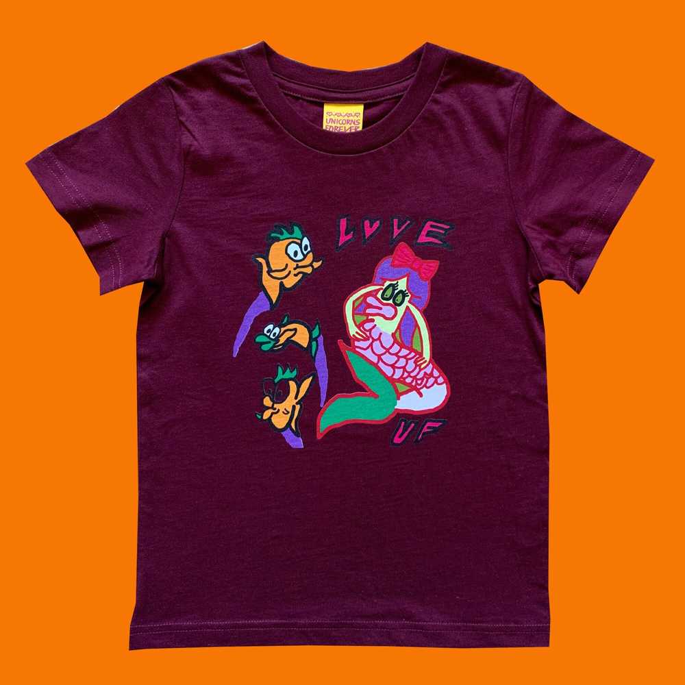 Colourful Illustration Kids T-shirt Mermaid Love Maroon
