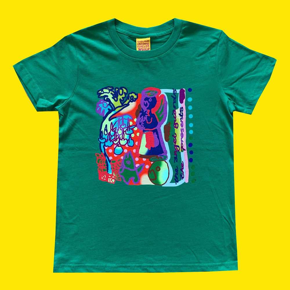 Colourful Illustration Kids T-shirt Angels Presents Green
