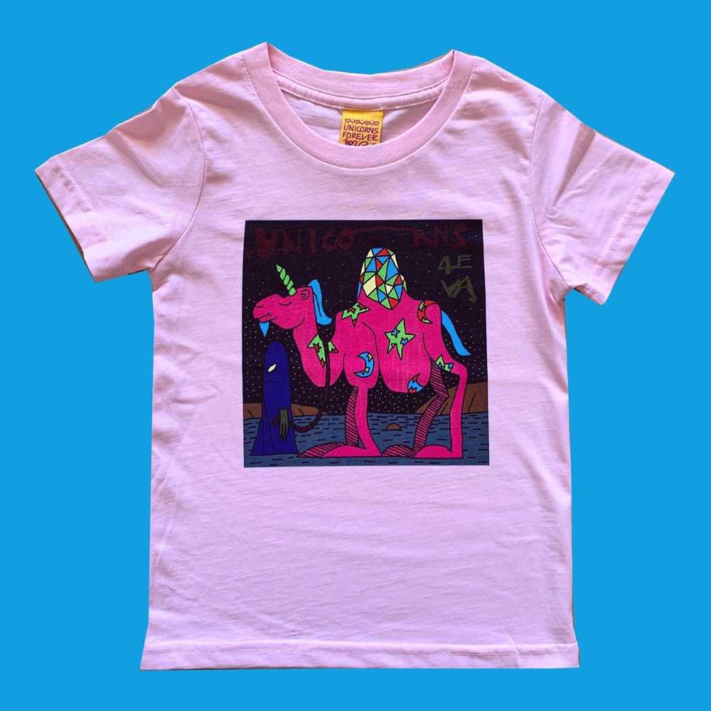 Colourful Illustration Kids T-shirt Camel Crystals Pink