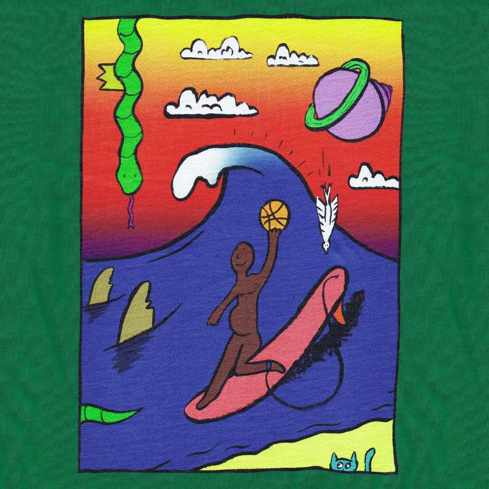 Colourful Illustration Kids T-shirt Universe Surfing Green