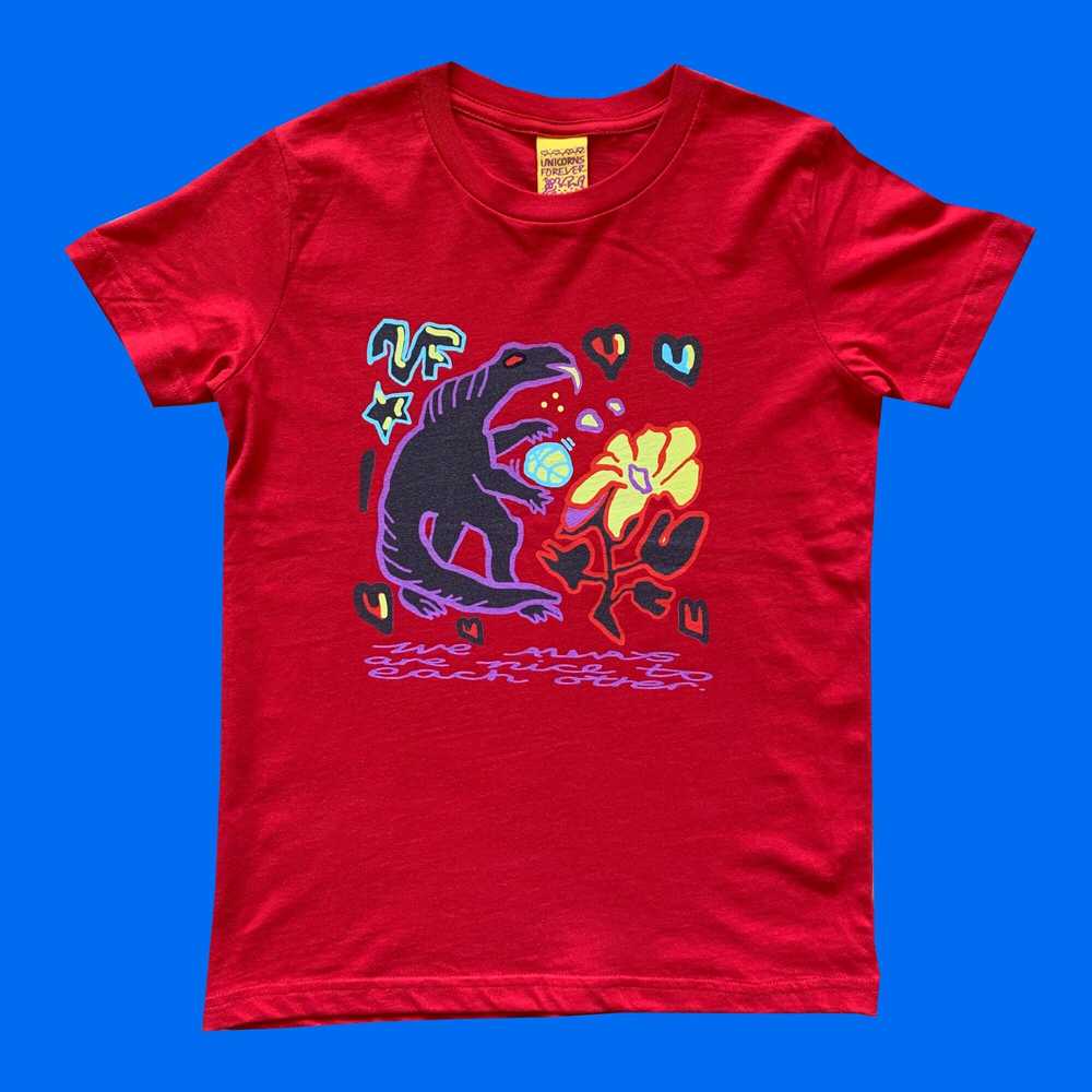 Colourful Illustration Kids T-shirt Nice Dinosaur Red