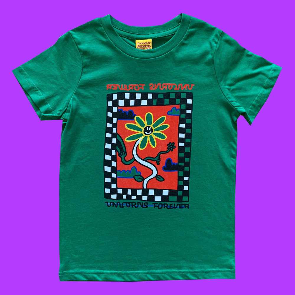 Colourful Illustration Kids T-shirt Flower Green