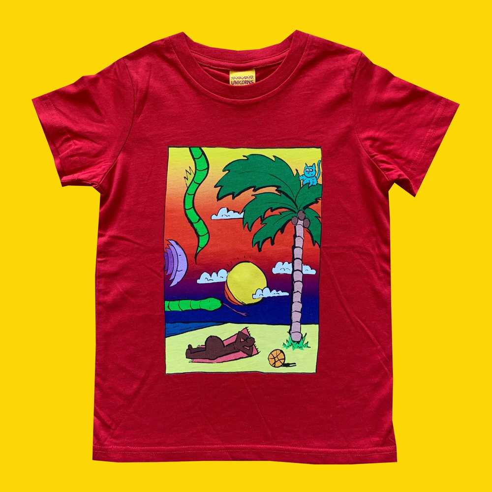 Colourful Illustration Kids T-shirt Snake Beach Red