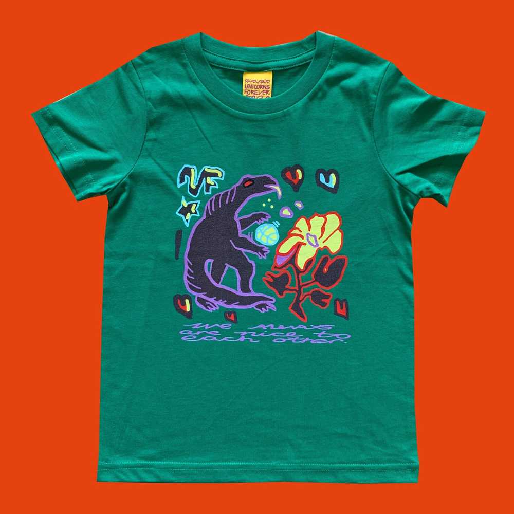 Colourful Illustration Kids T-shirt Nice Dinosaur Green