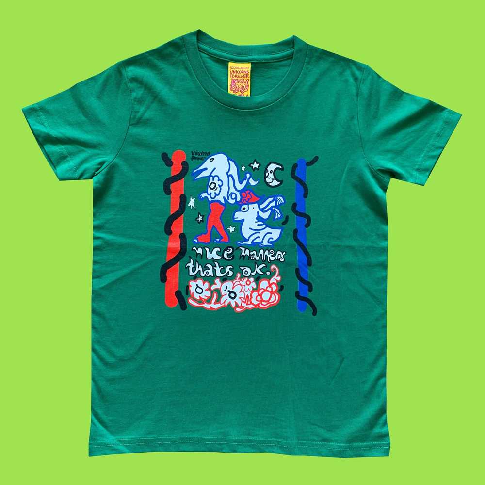 Colourful Illustration Kids T-shirt Animal Manners Green